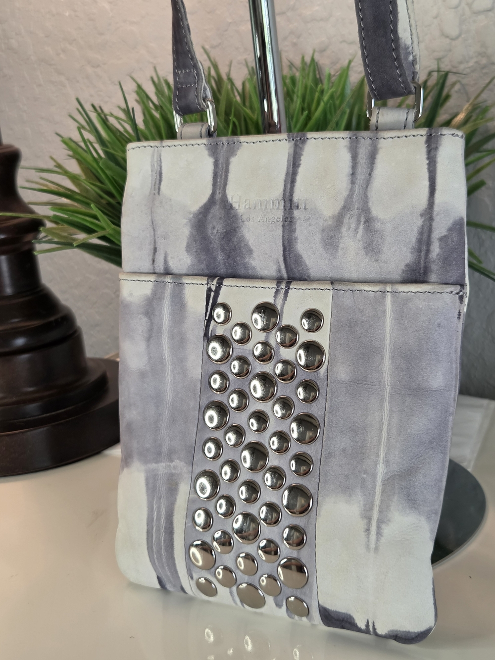 Hammitt Rare Tie Dye Leather Studded Crossbody Bag Silver Rivets EUC - Picture 3 of 16